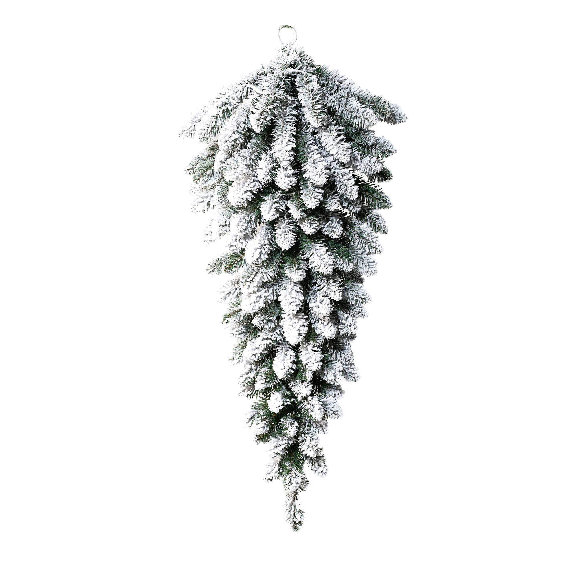 Glitzhome® 36" Pre-Lit Flocked Christmas Teardrop with LED Lights and Timer